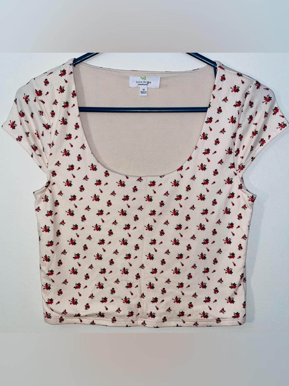 NWOT- Live in the Moment Women’s Cream Floral Scoop Neck Crop Top